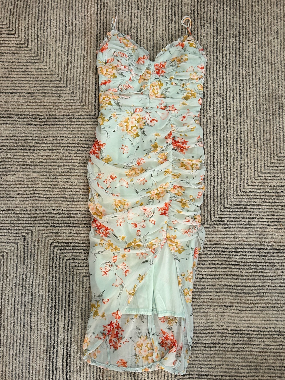 Angel Biba XS Floral Ruched Midi Dress in Mint Garden Tea Party Coquette